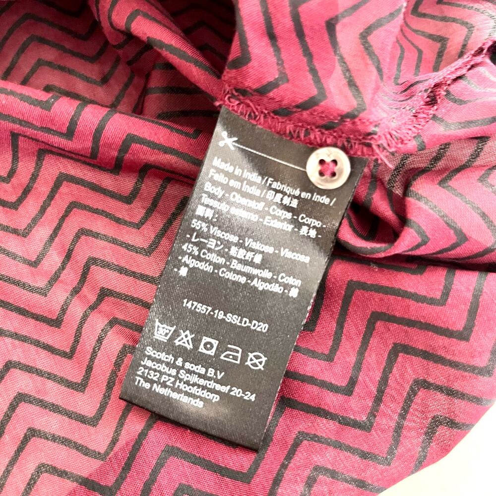 NWT Scotch & Soda Long Sleeve Button Up Semi Sheer Shirt Burgundy Black Small - Picture 11 of 12